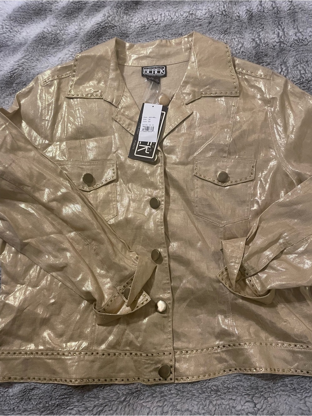 Berek Metallic Gold Jean Jacket with Stud Trim